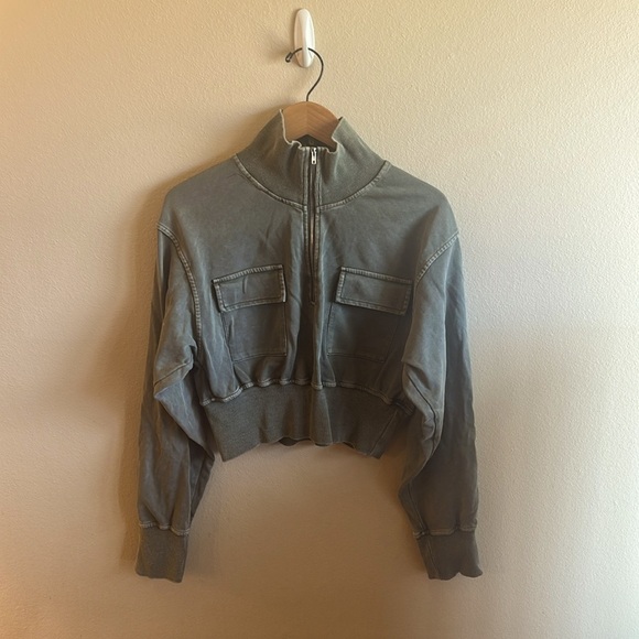 Lelis Collection Cargo Pullover Size L Green Half Zip Long Sleeve Top Cropped - Picture 4 of 13